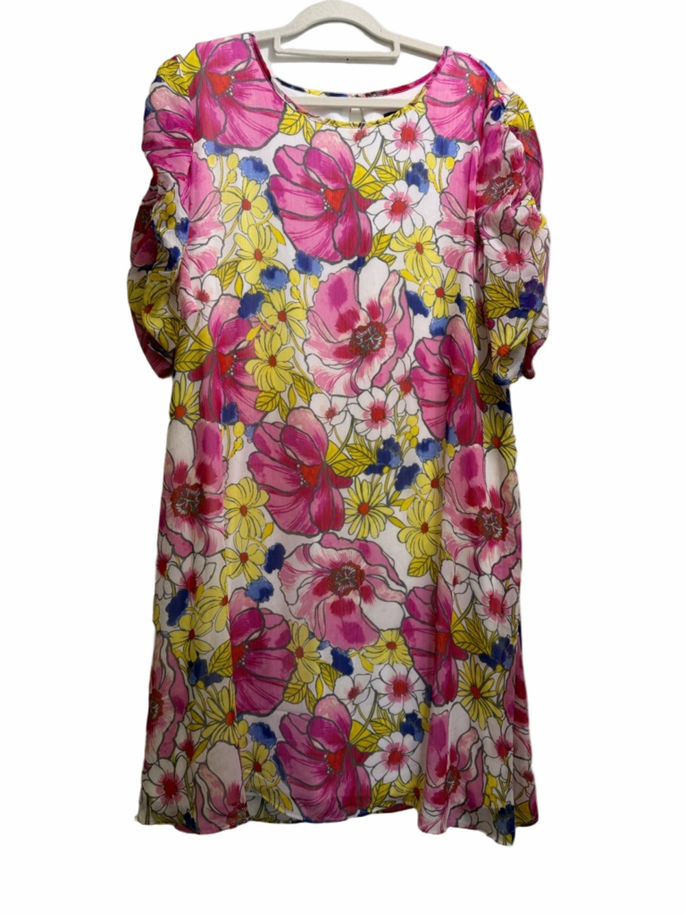 DKNY Pink & Yellow Multi Flowy Floral Dress Size 14